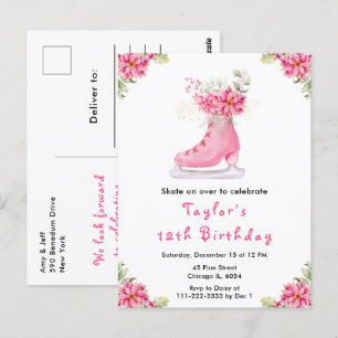 Cartão Postal Festa de Aniversário de Patinação no Gelo Rosa