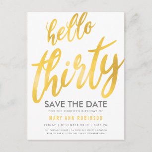 Cartão Postal Festa de Aniversário de Trinta Anos Dourado Branco