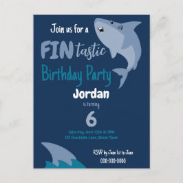 Cartão Postal Festa de Aniversário de Tubarão Fin-tástica Crianç
