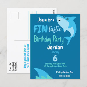 Cartão Postal Festa de Aniversário de Tubarão Fin-tástica Crianç