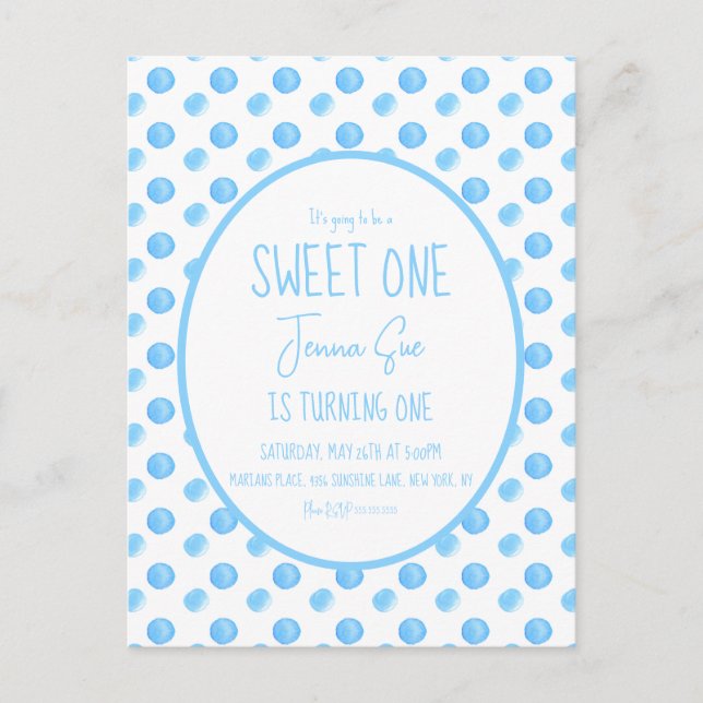 Cartão Postal Festa de Aniversário de Um Ano com Pontos em Aquar (Frente)