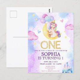 Cartão Postal Festa de Aniversário de Unicórnios Mágicos em Aqua