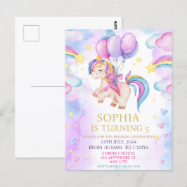 Cartão Postal Festa de Aniversário de Unicórnios Mágicos em Aqua
