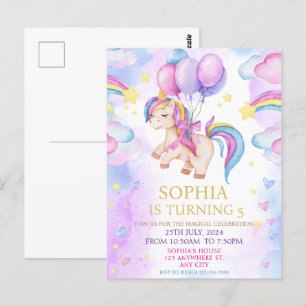 Cartão Postal Festa de Aniversário de Unicórnios Mágicos em Aqua