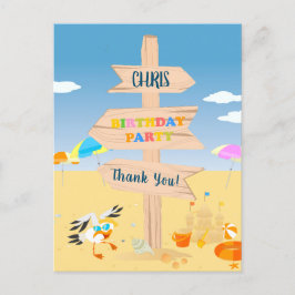 Cartão Postal Festa de aniversário do bebê menino na praia com c