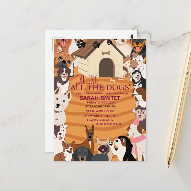 Cartão Postal Festa de Aniversário do CallingAll Dogs vamos faze (Frente/Verso In Situ)