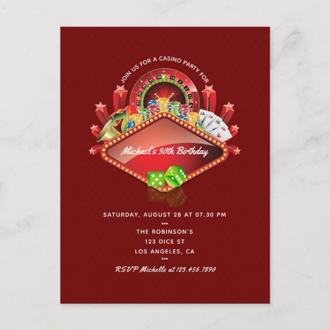 Cartão Postal Festa de aniversário do cassino (Frente)