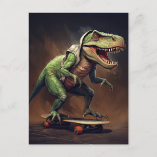 Cartão Postal Festa de Aniversário do Dinossauro T-Rex com Skate