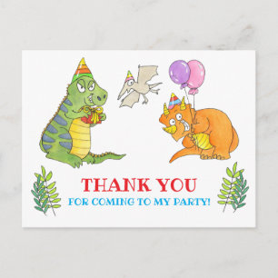 Cartão Postal Festa de Aniversário do Garoto Dinossauro Obrigado