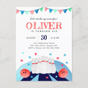 Cartão Postal Festa de Aniversário do Menino de Boliche Divirta-