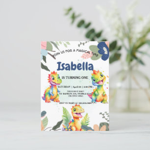 Cartão Postal Festa de Aniversário Feliz do Dinossauro Floral