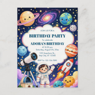 Cartão Postal Festa de Aniversário Infantil de Astronauta no Esp
