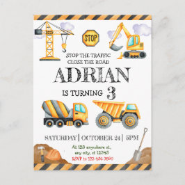 Cartão Postal Festa de Aniversário Infantil de Caminhão de Const