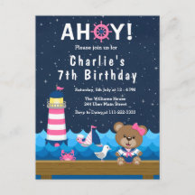 Festa de Aniversário Menina Náutica Urso Rosa e Az