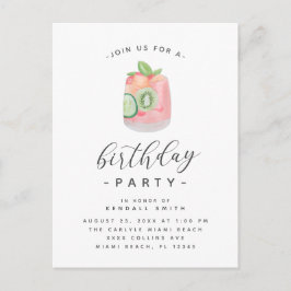 Cartão Postal Festa de Aniversário Minimalista com Coquetel de A