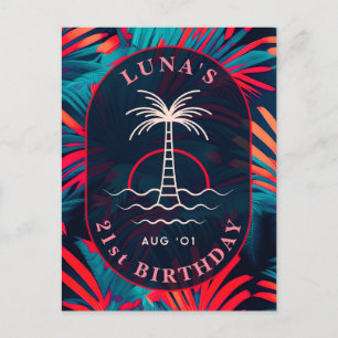 Cartão Postal Festa de aniversário na praia Folhas de palmeira p