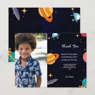 Cartão Postal Festa de aniversário no espaço com foto azul, obri