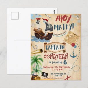 Cartão Postal Festa de Aniversário Pirata Ahoy Menino
