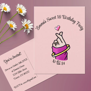Cartão Postal Festa de Aniversário Rosa Kpop Sinal de Mão do Amo