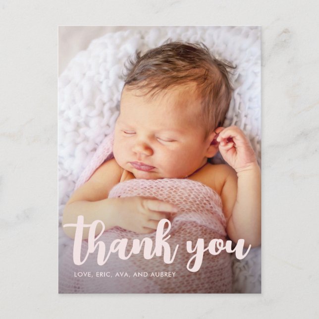 Cartão Postal Festa de aniversário Rosa Obrigado Script Foto De  (Frente)