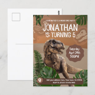 Cartão Postal Festa de Aniversário Tema T-Rex Dinossauro
