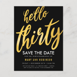 Cartão Postal Festa de Aniversário Trinta Save Date Dourado Pret