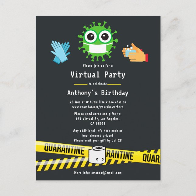 Cartão Postal Festa de Aniversário Virtual em Quarentena (Frente)