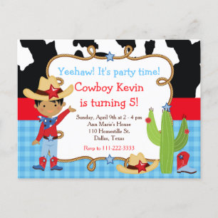 Cartão Postal Festa de Aniversário Western de Cowboy Afro-Americ