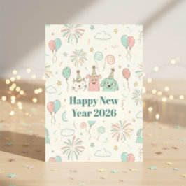 Cartão Postal Festa de Ano Novo 2026 Alegre Saudação