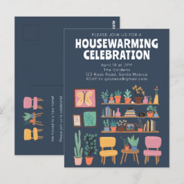 Cartão Postal Festa de Aquecimento Doméstico Convidam Prateleira