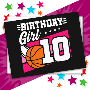 Cartão Postal Festa de Basquete para Menina de 10 Anos Aniversár