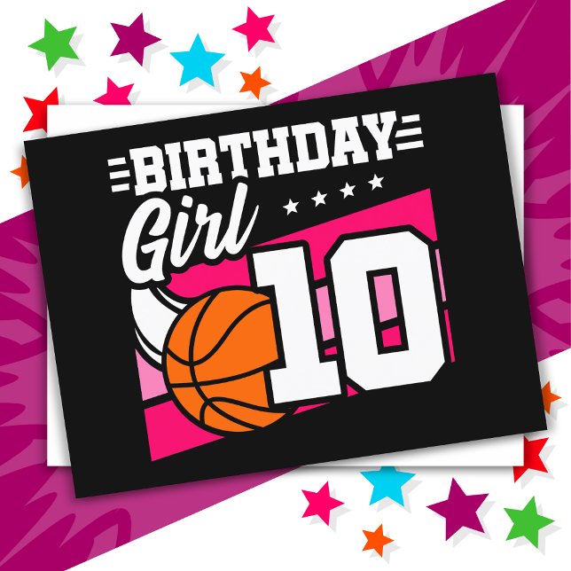 Cartão Postal Festa de Basquete para Menina de 10 Anos de Idade (Criador carregado)