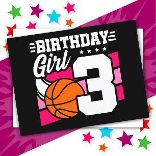 Cartão Postal Festa de Basquete para Menina de 3 Anos de Idade 3
