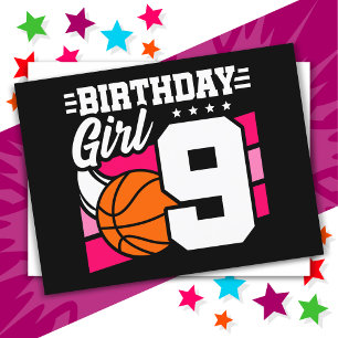 Cartão Postal Festa de Basquete para Menina de 9 Anos de Idade A