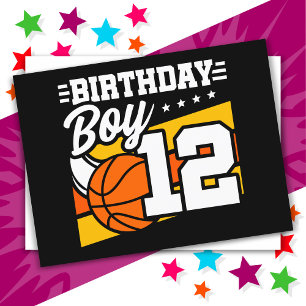 Cartão Postal Festa de Basquete para Menino de 12 Anos Aniversár