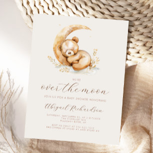 Cartão Postal Festa de Bebê Boho Urso Teddy Neutro Sobre a Lua