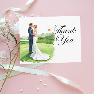 Cartão Postal Festa de Casamento de Golfe com a noiva Obrigada