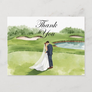 Cartão Postal Festa de Casamento de Golfe com a noiva Obrigada