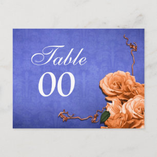 Cartão Postal Festa de casamento do número da tabela laranja azu