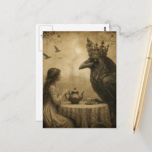 Cartão Postal Festa de Chá de Criança Fantasia e um Corvo Real