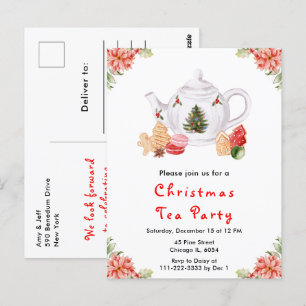 Cartão Postal Festa de Chá de Natal Vermelho