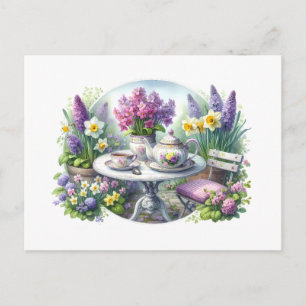 Cartão Postal Festa de Chá Floral Vintage no Jardim
