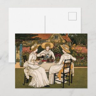 Cartão Postal Festa de Chá Vintage à Tarde por Kate Greenaway