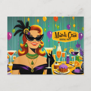 Cartão Postal Festa de Cocktail Retro Mardi Gras dos Anos 50