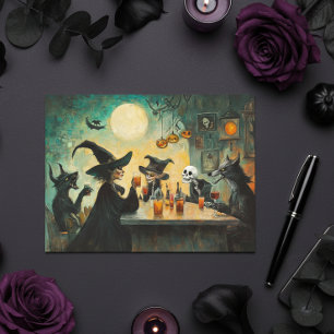 Cartão Postal Festa de coquetel de Halloween Bruxas lobisomem