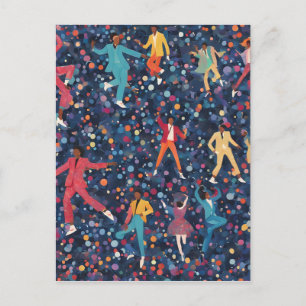 Cartão Postal Festa de Dança Colorida – Padrão de Celebração Ret