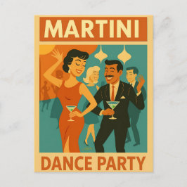 Cartão Postal Festa de Dança Martini de Meados do Século