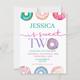 Cartão Postal Festa de Donut Fofa Doce dois 2º aniversário