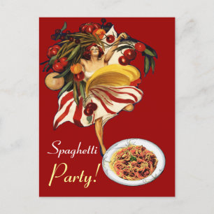 CARTÃO POSTAL FESTA DE ESPAGUETE,DANÇA,COZINHA ITALIANA E TOMATE