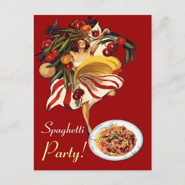 CARTÃO POSTAL FESTA DE ESPAGUETE,DANÇA,COZINHA ITALIANA E TOMATE (Frente)